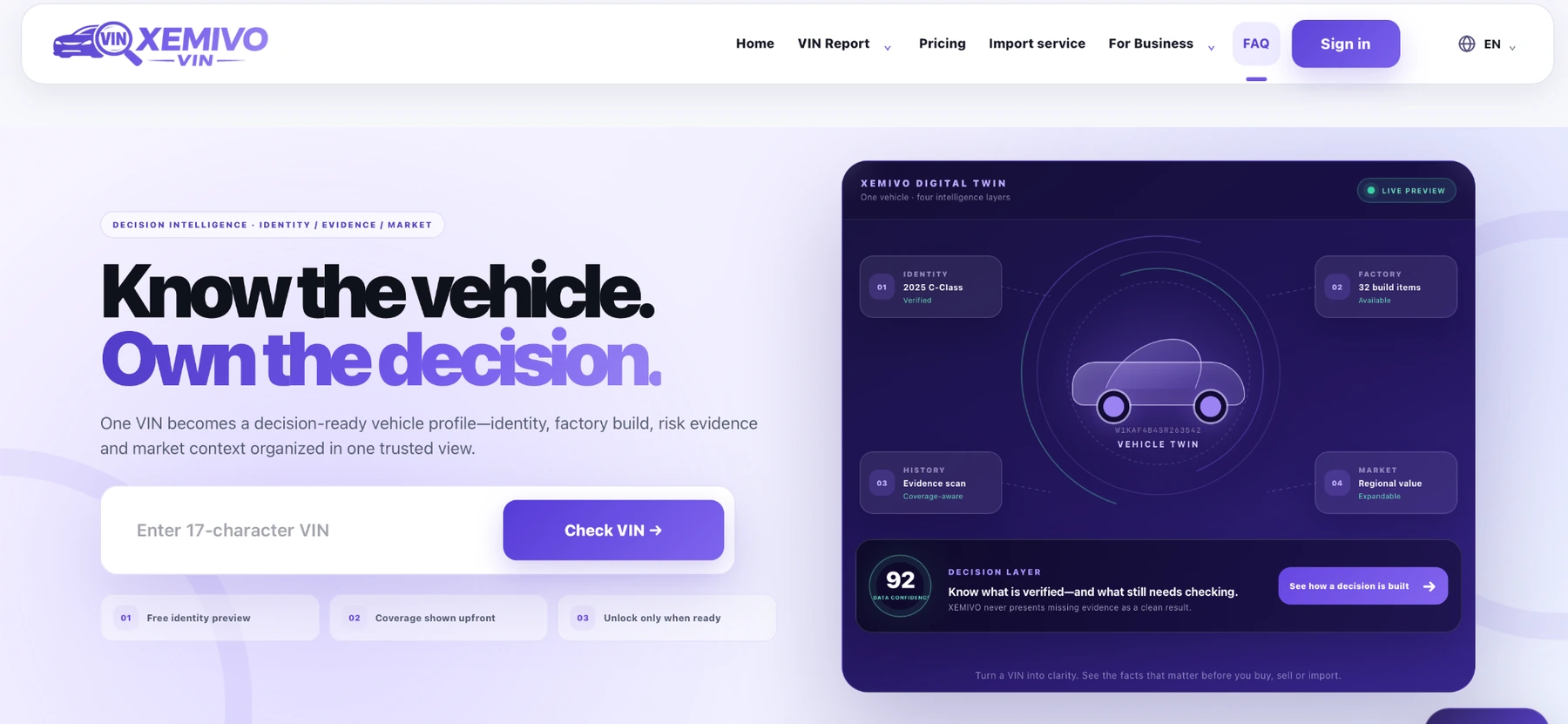 Xemivo VIN product interface
